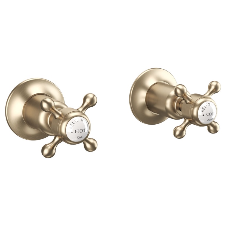 Crosswater Belgravia Brass Wall Stop Taps | Sanctuary Bathrooms